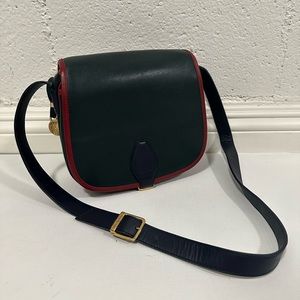 1980's Classic Leather Green Navy and Red Vintage Anne Klein II Crossbody Bag